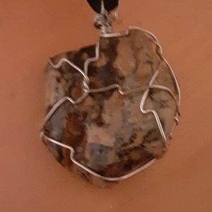 Silver wrapped Green, Brown and Black stone